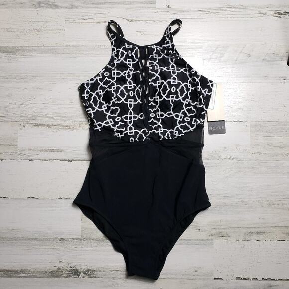 NWT Profile By Gottex Casablanca Lace-Up V-Neck One Piece Swim Bathing Suit 12 - Picture 1 of 13